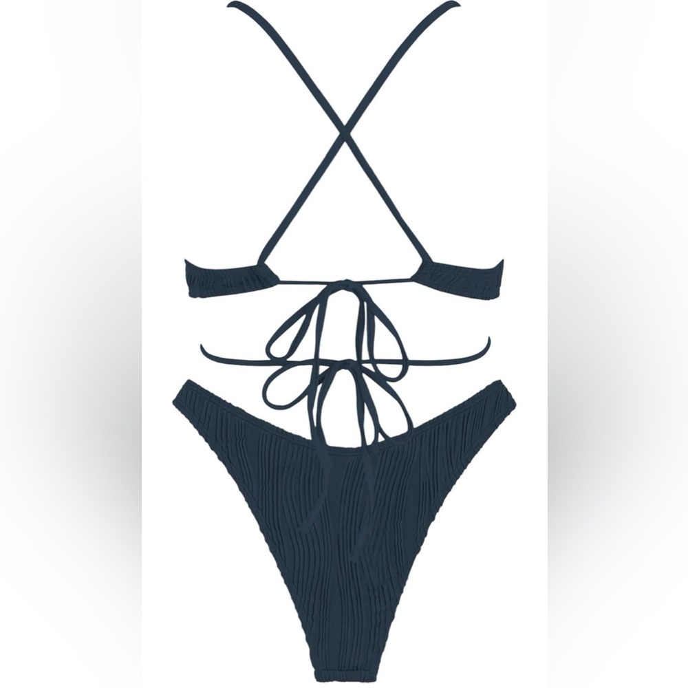 Zaful Textured Bikini Size L (US 8-10) – High Cut, Sparkle Metal Detail - Picture 3 of 10